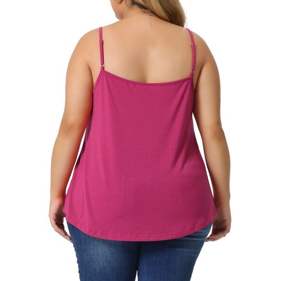 Plus Size Cami Tank V-Neck Lace Front Camisole Spaghetti Strap Tops Fuchsia - Picture 4 of 6